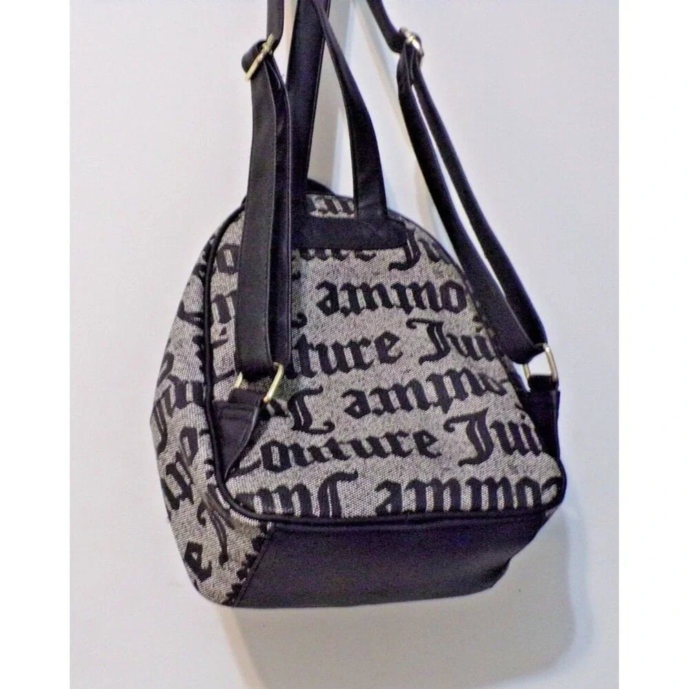 Juicy Couture Backpack Purse Black Gray Logo Bag Chain w/Heart AOP Y2K Style